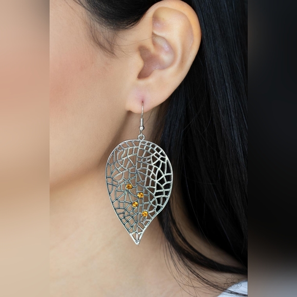 💛'Seasonal Showcase' - Yellow & Silver Leaf Earrings - Paparazzi Accessories💛 - Picture 4 of 4
